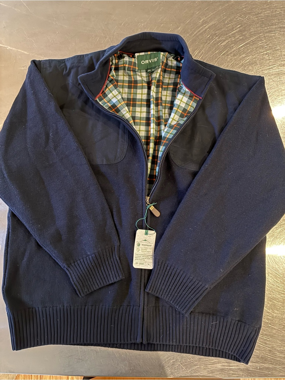 Orvis Wool Jacket Men's XXL Navy Quilted Lightweight Jacket W/ Plaid Lining